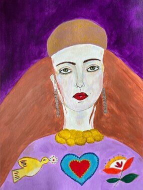 Original Art boho abstract Colorful Portrait Painting of a woman